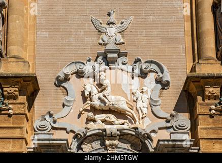 Coat of arms, Cathedral of the Holy Savior, Mazara del Vallo, Sicily, Italy Stock Photo