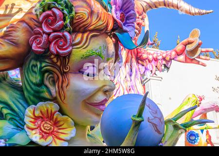 Putignano, Apulia, Italy - February 15, 2015: carnival floats, monster of papier mache. Carnival of Putignano: the fairy. Stock Photo