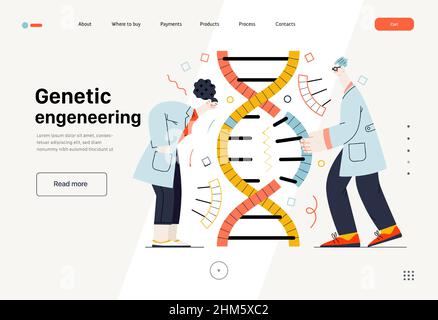 Technology Memphis -genetic engineering -modern flat vector concept digital illustration of process of using recombinant DNA rDNA technology to alter genetic makeup of organism. Creative template Stock Vector