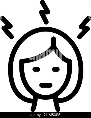 Woman with Headache outline icon. Migraine symbol concept isolated on white background. Vector illustration in simple style. Stock Vector