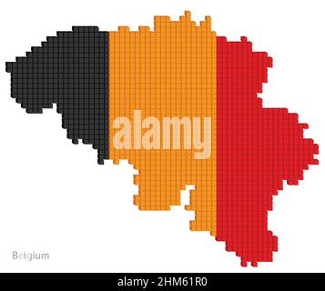 Dotted map plan vector illustration graphic small cubes geographical map of Belgium in flag colors Stock Vector