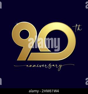 90 years anniversary simple gold logo with handwriting for celebration event. Vector illustration 90th birthday for greeting card or jubilee invite Stock Vector