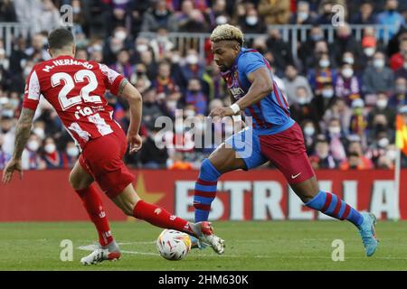 Barcelona, Spain. 06th Feb, 2022. Barcelona, Spain, February 6th 2021: Adama Traore (11 FC Barcelona) during, LaLiga Santander match between Barcelona and At.Madrid at Camp Nou stadium in Barcelona, Spain. Rafa Huerta/SPP Credit: SPP Sport Press Photo. /Alamy Live News Stock Photo