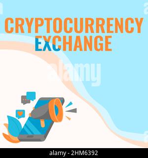 Conceptual display Crypto Currency Exchange. Word Written on Trading of digital currencies for other assets Phone Drawing Sharing Comments And Stock Photo