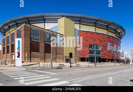 Memphis, TN - February 6, 2022: FedEx Forum in Downtown Memphis, TN. Home to the NBA Memphis Grizzlies, University of Memphis basketball and Numerous Stock Photo