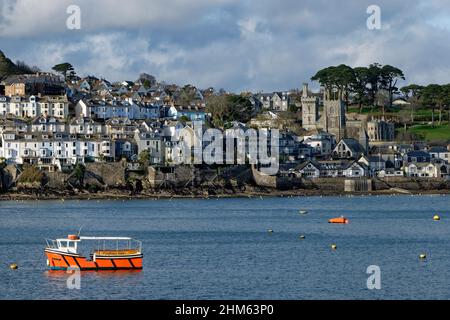 Beautiful riverside living in Fowey in the South West of England. Fowey is a busy port for China Clay and an increasingly popular holiday location Stock Photo