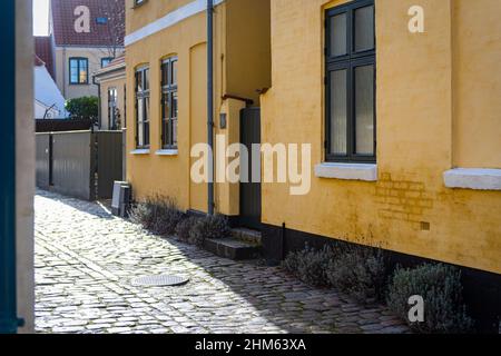 Pedestrian views of 12 century Dragor Denmark and sister city of Kodiak, Alaska Stock Photo