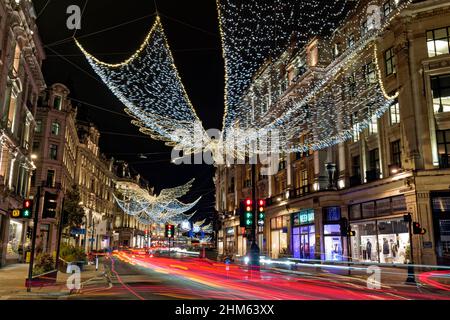 Regent Street in London's retail shopping center looks great with the Christmas lights Stock Photo