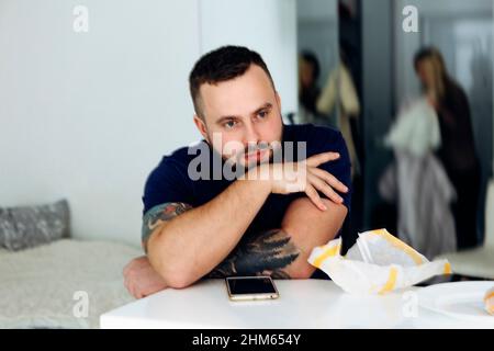 Family problems between husband and wife at home. Stock Photo