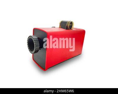 Old retro Russian filmoscope for viewing filmstrips isolated on white background.  Stock Photo