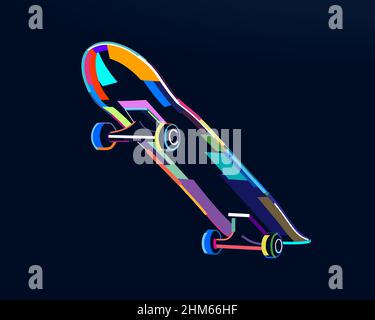 Abstract skateboard from multicolored paints. Colored drawing. Vector illustration of paints Stock Vector