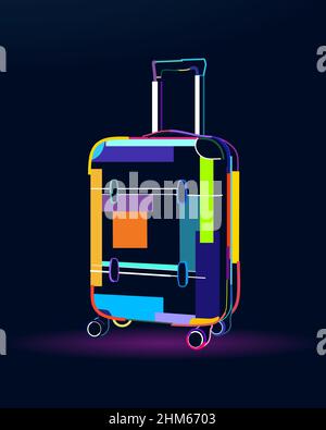 Abstract travel suitcase on wheels from multicolored paints. Colored drawing. Vector illustration of paints Stock Vector