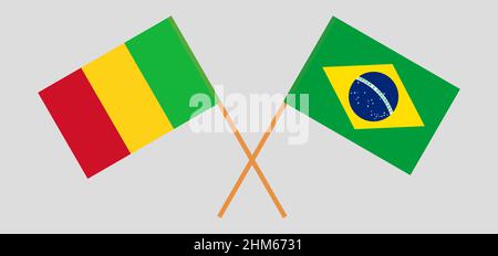 Crossed flags of Mali and Brazil. Official colors. Correct proportion. Vector illustration Stock Vector