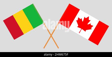 Crossed flags of Mali and Canada. Official colors. Correct proportion. Vector illustration Stock Vector