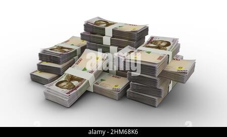 Stack of 1000 Nigerian Naira notes. 3D rendering of bundles of banknotes Stock Photo