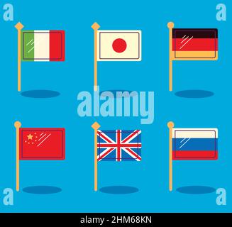 six countries flags in poles Stock Vector
