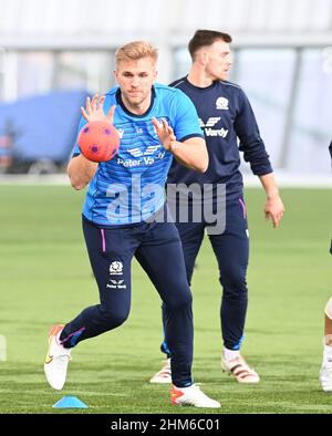 Oriam Sports Centre Edinburgh.Scotland.UK.7th Feb 22 Guinness Six Nations Scotland's Chris Harris Training Session for Wales match. Credit: eric mccowat/Alamy Live News Stock Photo