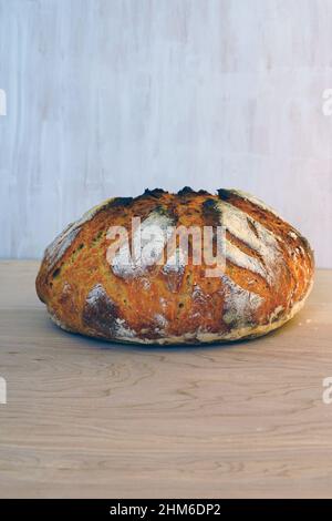 Loaf of crusty miracle overnight no knead bread Stock Photo