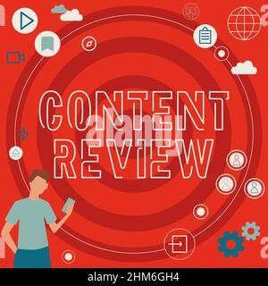 Text caption presenting Content Review. Word for evaluate the processes that assess and improve content Businessman Innovative Thinking Leading Ideas Stock Photo