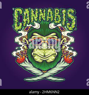 Weed Joint Cool Monkey Cannabis Vector illustrations for your work Logo, mascot merchandise t-shirt, stickers and Label designs, poster, greeting card Stock Vector