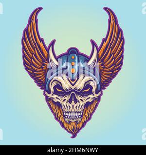Warrior Viking Helmet Horns Wings Vector illustrations for your work Logo, mascot merchandise t-shirt, stickers and Label designs, poster Stock Vector