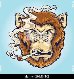 Smoke Angry Monkey Vector illustrations for your work Logo, mascot merchandise t-shirt, stickers and Label designs, poster, greeting cards advertising Stock Vector