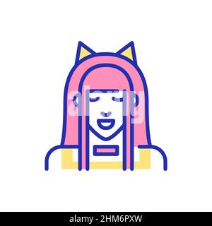 Cute anime cosplay girl with long hair wearing cat ears. Pixel