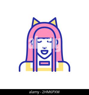 Cute young girl anime cat cosplay. Pixel perfect, editable stroke