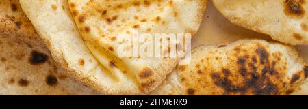 Flat lay of Freashly baked arab flatbreads  Stock Photo