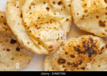 Flat lay of Freashly baked arab flatbreads  Stock Photo