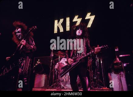LOS ANGELES, CA - MARCH 30: KISS performs in concert at the Century City Plaza Hotel on February 18, 1974 in Los Angeles, California. Credit: Jeffrey Mayer / Rock Negatives / MediaPunch Stock Photo