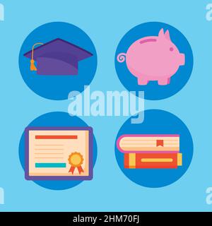 four loans scholarship set icons Stock Vector