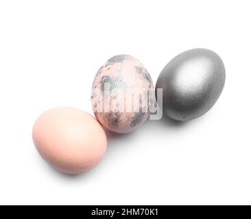 Different Easter eggs isolated on white background Stock Photo