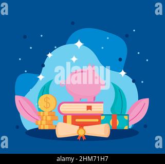 loans scholarship with piggy icons Stock Vector