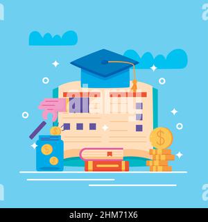 loans scholarship with book icons Stock Vector
