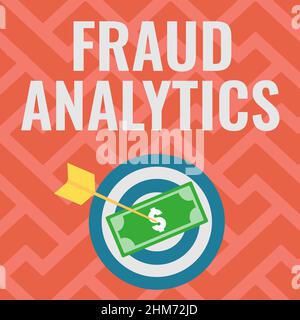 Sign displaying Fraud Analytics. Conceptual photo identification of actual or expected fraud to take place Currency Pinned Through Target By Arrow Stock Photo