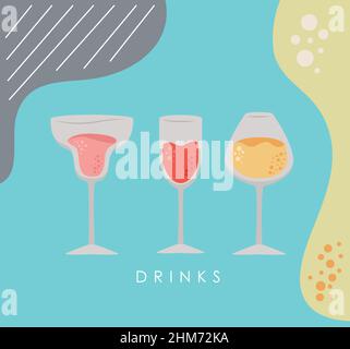three glasses drinks set icons Stock Vector