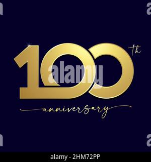 100 years anniversary simple gold logo with handwriting for celebration event. Vector illustration 100th birthday for greeting card or jubilee invite Stock Vector