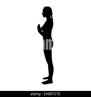 Meditating yogi woman silhouette. Hatha yoga prayer pose. Vector illustration isolated in white background Stock Vector