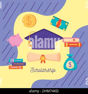 eight loans scholarship set icons Stock Vector