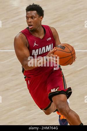 Washington, USA. 07th Feb, 2022. WASHINGTON, DC - FEBRUARY 07: Miami Heat guard Kyle Lowry (7) moves into the attack during a NBA game between the Washington Wizards and the Miami Heat, on February 07, 2022, at Capital One Arena, in Washington, DC. (Photo by Tony Quinn/SipaUSA) Credit: Sipa USA/Alamy Live News Stock Photo