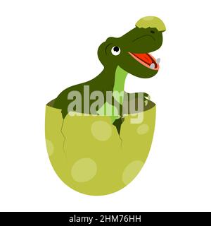 cute cartoon dinosaur baby tyrannosaurus in an egg. vector isolated on a white background Stock Vector