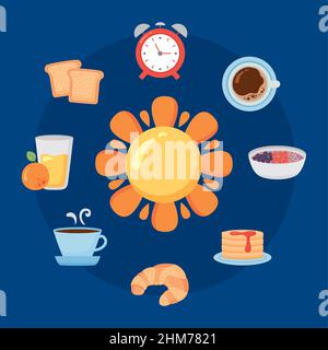 nine good morning set icons Stock Vector