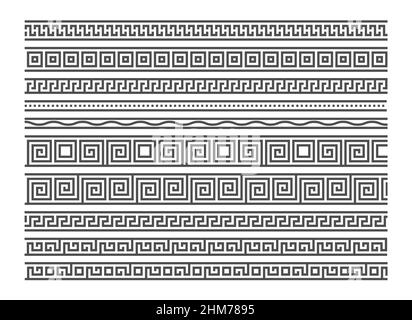Greek style seamless frames. Geometric border set. Vector ornament pattern. Mediterranean decor elements. Stock Vector