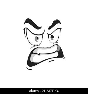 Cartoon face with gnash teeth, vector angry emoji with evil eyes. Negative facial expression, wicked feelings, comic face with furrowed brows and toot Stock Vector