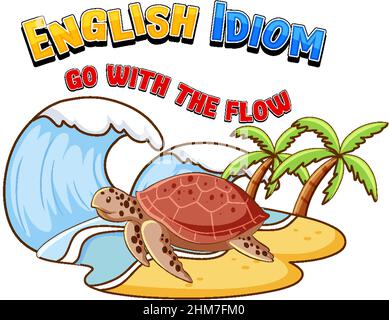 English idiom with picture description for go with the flow illustration Stock Vector