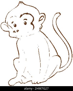 Monkey in doodle simple style on white background illustration Stock Vector