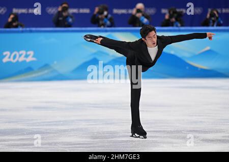 Beijing, China. 08th Feb, 2022. Nathan Chen of the USA, performs during Men's Single Figure Skating competition in the Capital Indoor Stadium at the Beijing 2022 Winter Olympics on , February 8, 2022. Photo by Richard Ellis/UPI Credit: UPI/Alamy Live News Stock Photo