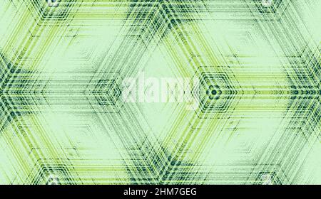 Seamless abstract geometric textured pattern in light green pastel colors. Symmetric hexagon concentric ornament for digital paper, textile printing, wallpaper background design. Stock Vector