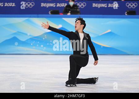 Beijing, China. 08th Feb, 2022. Nathan Chen of the USA, performs during Men's Single Figure Skating competition in the Capital Indoor Stadium at the Beijing 2022 Winter Olympics on , February 8, 2022. Photo by Richard Ellis/UPI Credit: UPI/Alamy Live News Stock Photo